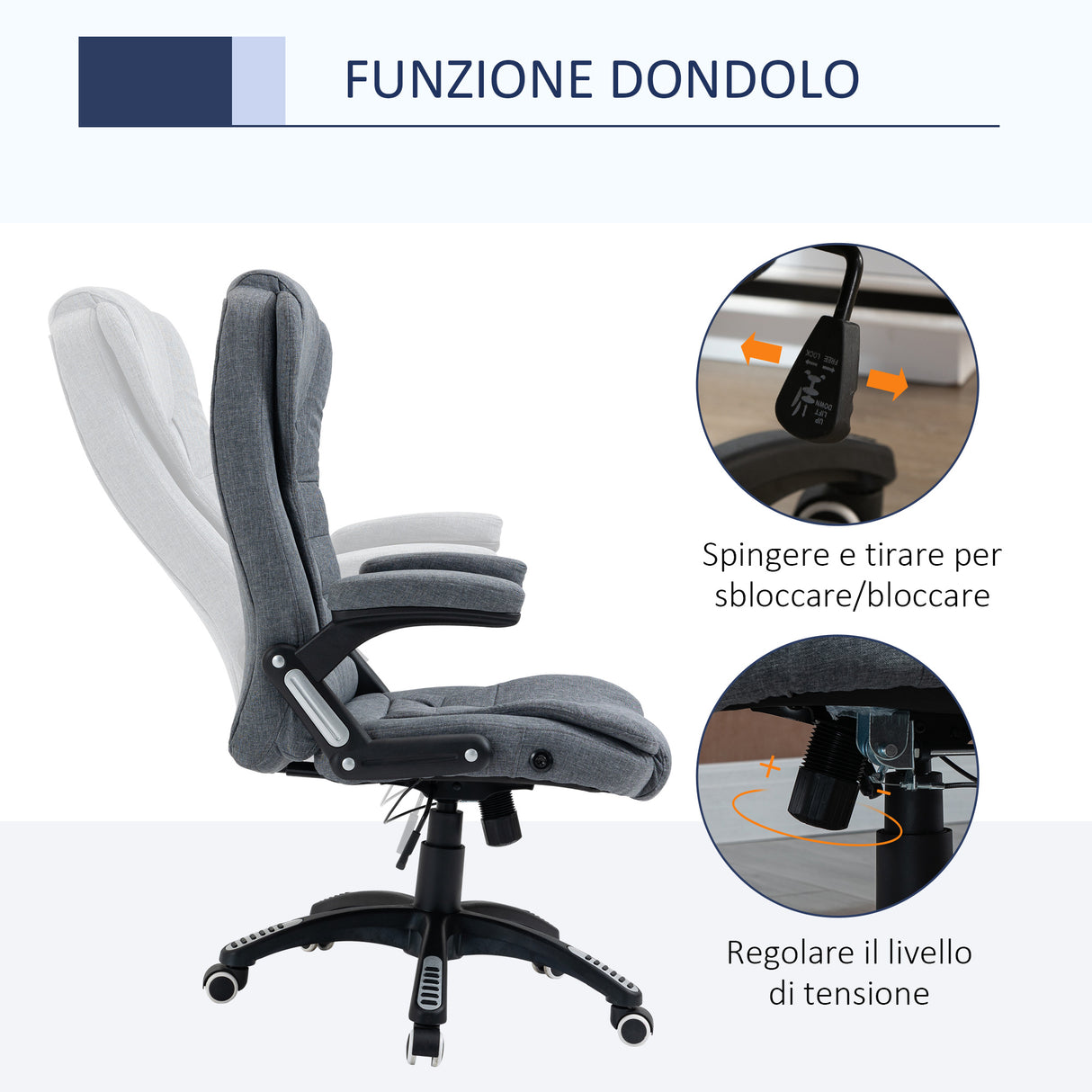 easycomfort easycomfort sedia da ufficio ergonomica reclinabile altezza regolabile e dondolamento poltrona girevole con ruote 65x72x110 120cm grigio