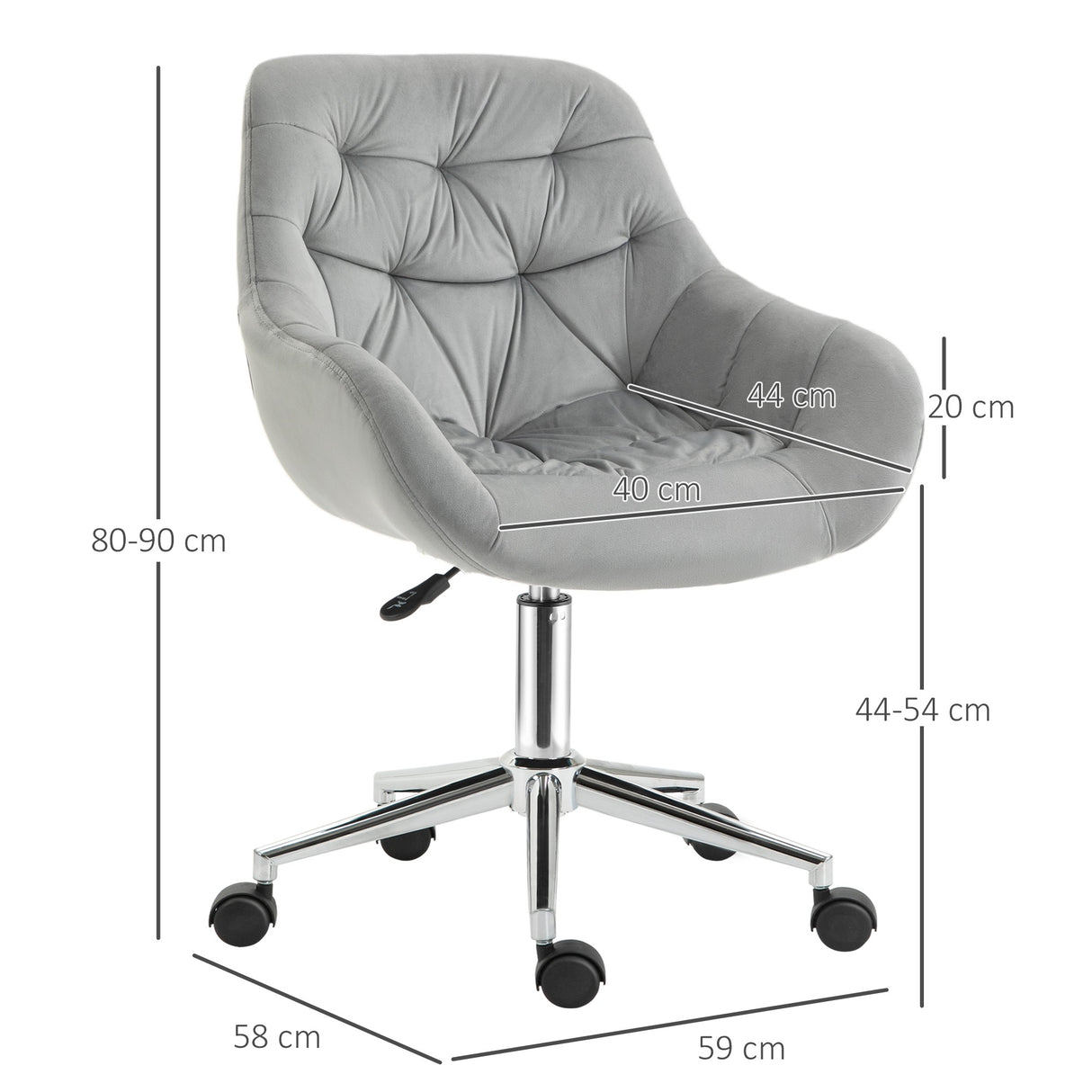 easycomfort easycomfort sedia da ufficio ergonomica girevole con altezza regolabile e ruote rivestimento in velluto grigio