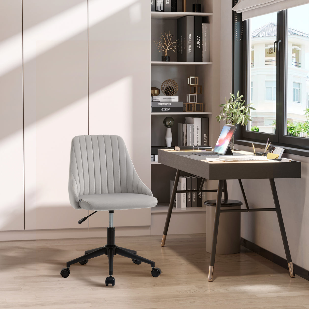 easycomfort easycomfort sedia da ufficio in velluto grigio con altezza regolabile sedia ergonomica girevole a 360 e ruote 50x58x77 87cm