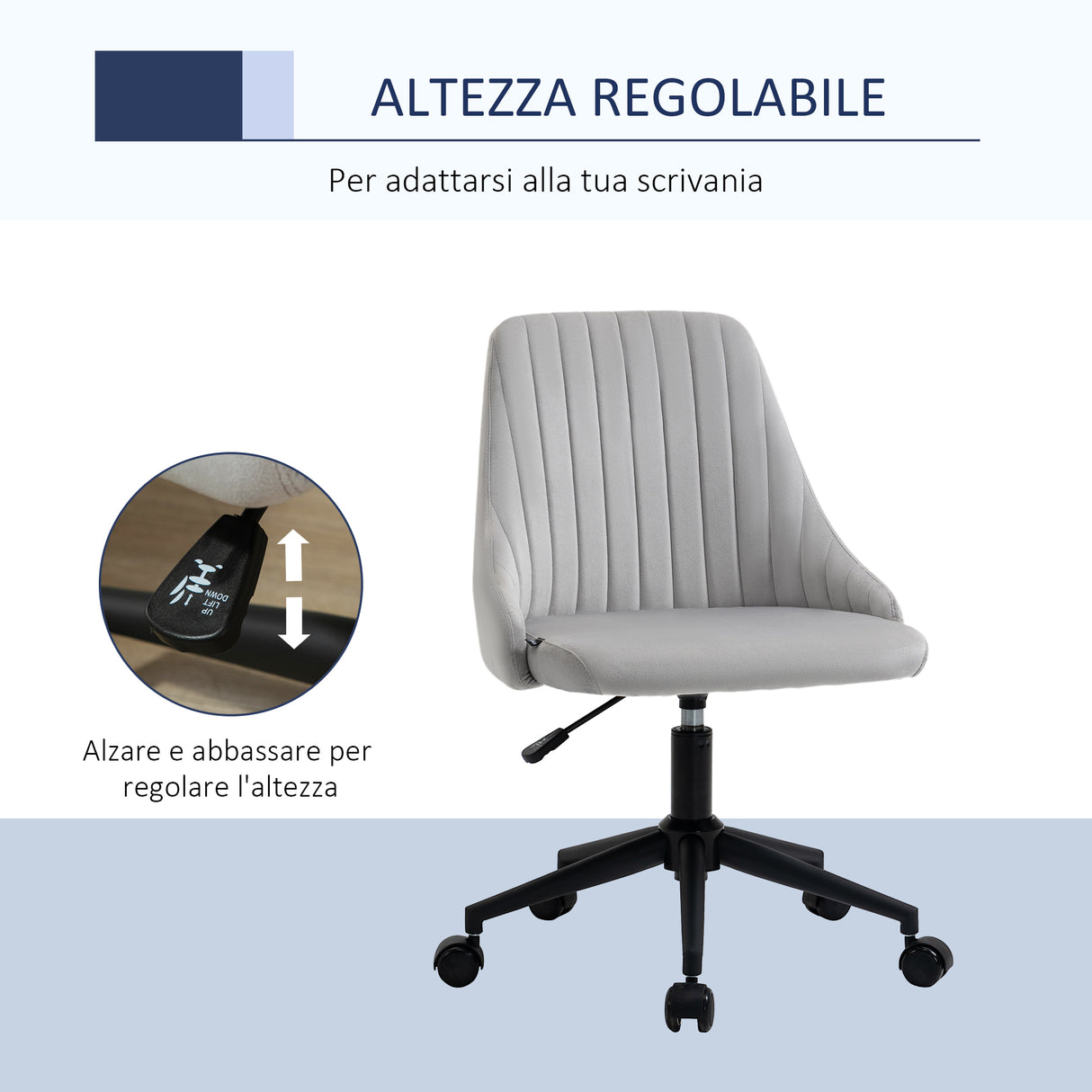 easycomfort easycomfort sedia da ufficio in velluto grigio con altezza regolabile sedia ergonomica girevole a 360 e ruote 50x58x77 87cm