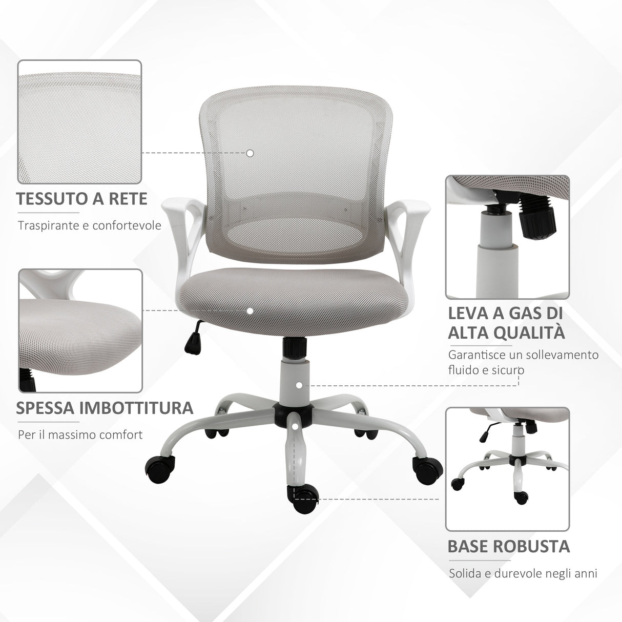 easycomfort easycomfort sedia ergonomica da ufficio con altezza regolabile in tessuto a rete grigio