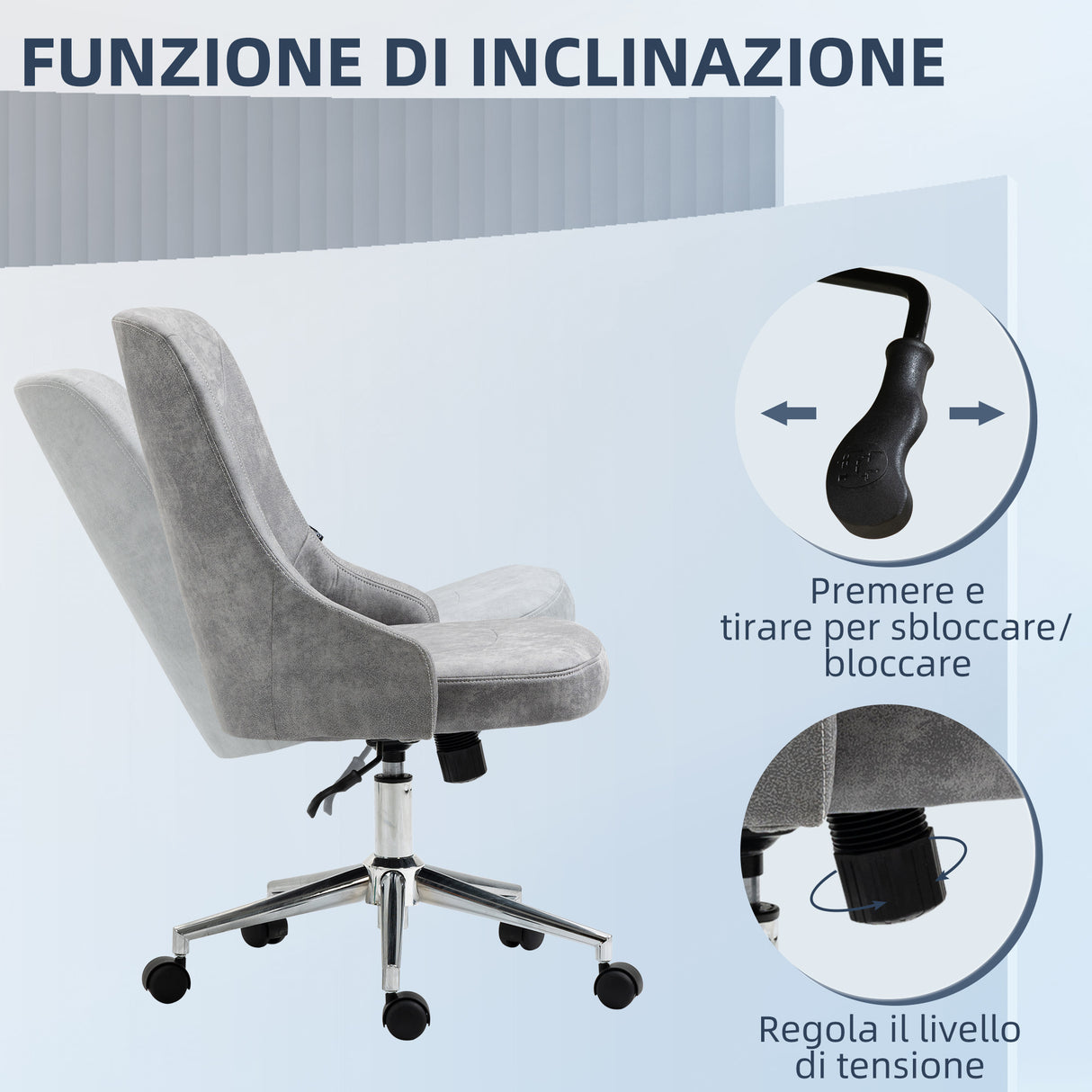 easycomfort easycomfort sedia da ufficio regolabile in altezza con funzione girevole e inclinabile a 360 56x63x85 95 cm grigio
