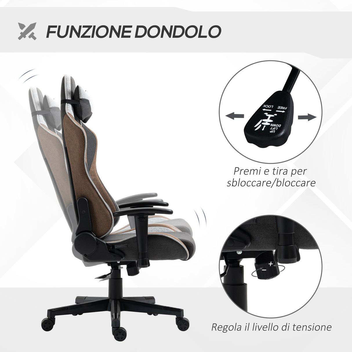 easycomfort easycomfort sedia da gaming reclinabile a 150 con funzione dondolo poggiatesta e cuscino lombare grigio
