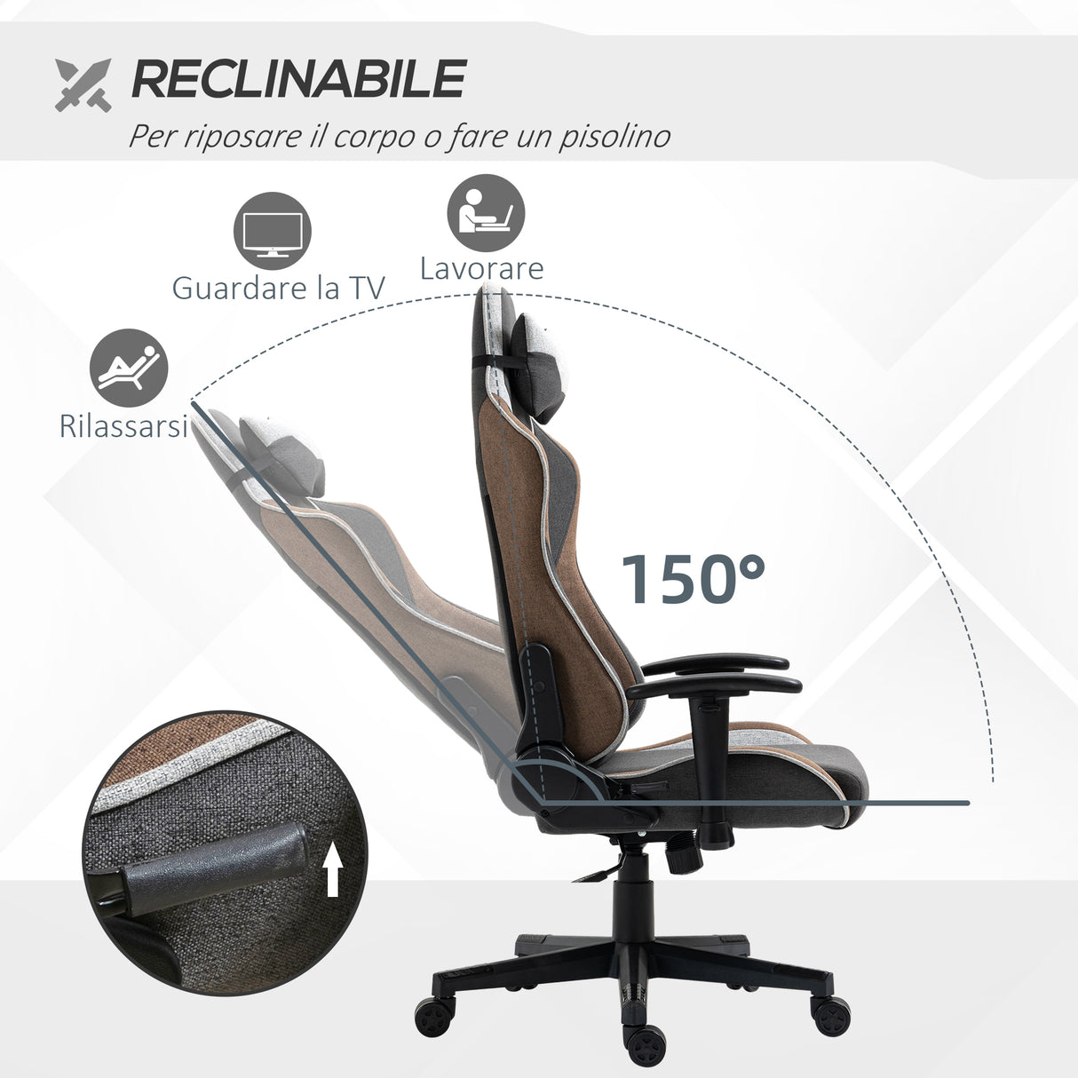 easycomfort easycomfort sedia da gaming reclinabile a 150 con funzione dondolo poggiatesta e cuscino lombare grigio