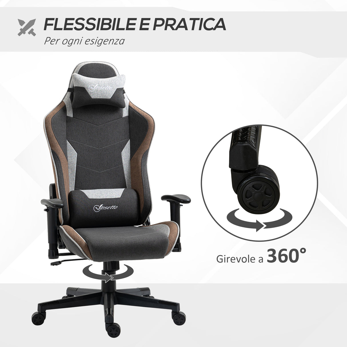 easycomfort easycomfort sedia da gaming reclinabile a 150 con funzione dondolo poggiatesta e cuscino lombare grigio