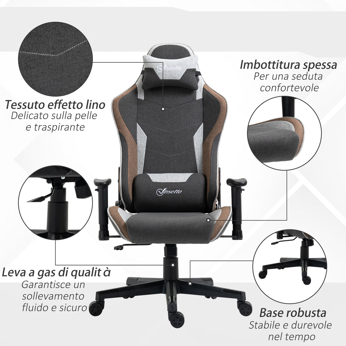 easycomfort easycomfort sedia da gaming reclinabile a 150 con funzione dondolo poggiatesta e cuscino lombare grigio