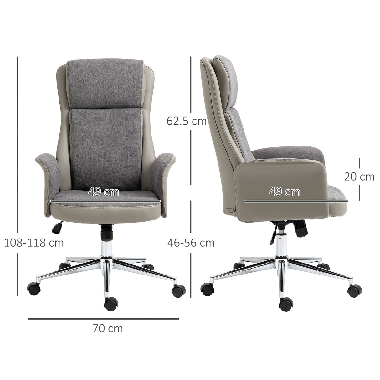 easycomfort easycomfort sedia da ufficio elegante a 2 tessuti sedia ergonomica ad altezza regolabile 65x72x108 118 cm grigia