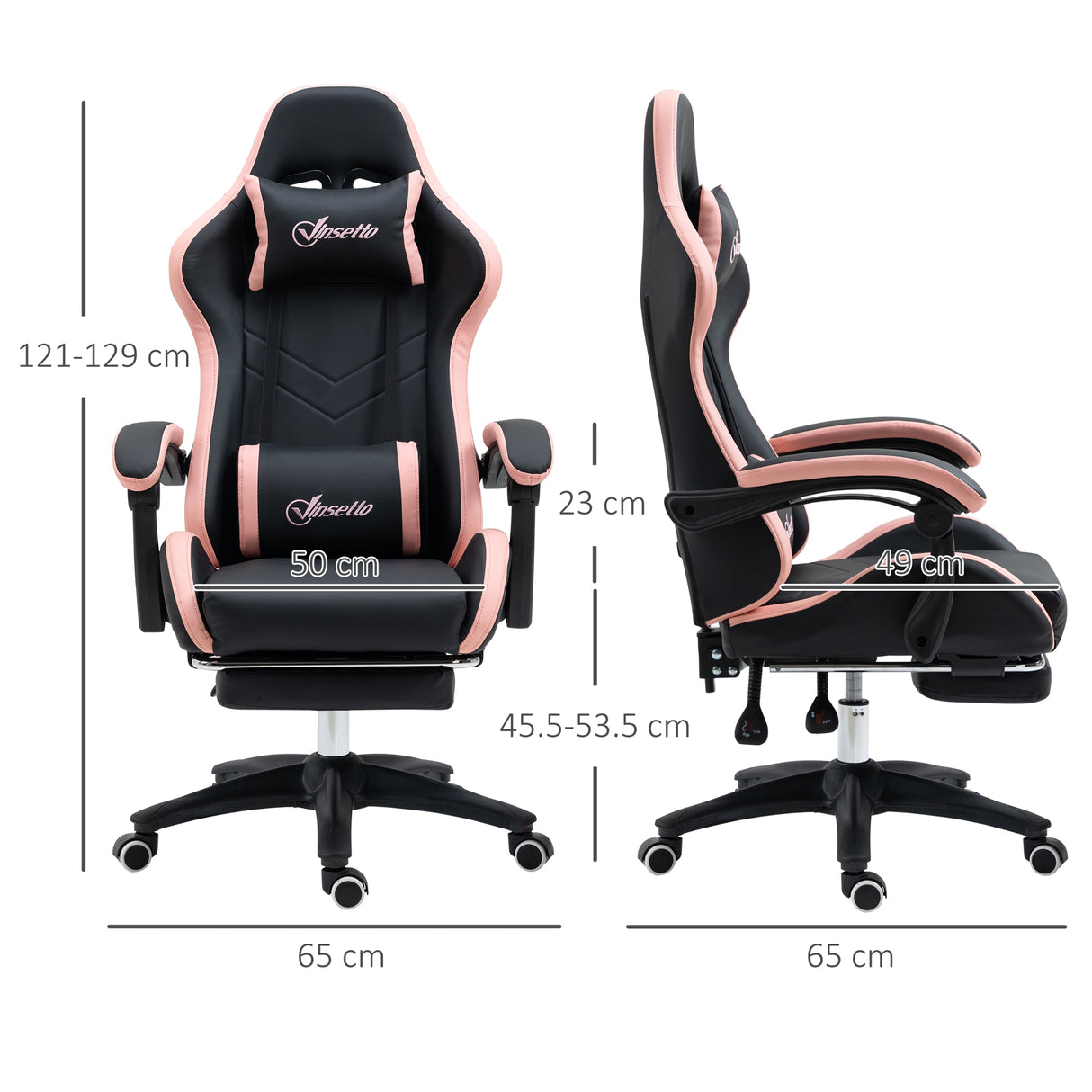 easycomfort easycomfort sedia da gaming rosa e nero con altezza regolabile e schienale reclinabile 65x65x121 129 cm