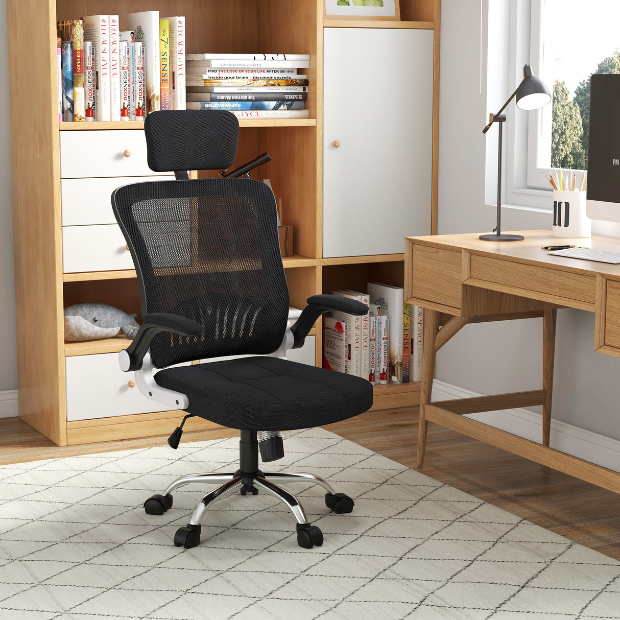 easycomfort easycomfort sedia da ufficio con poggiatesta e altezza regolabili tessuto a rete e braccioli ribaltabili nero