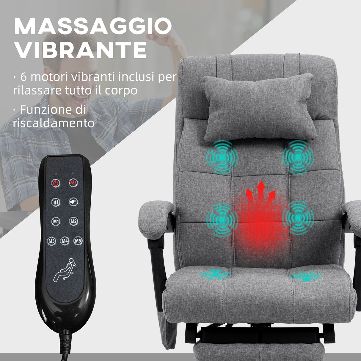 easycomfort easycomfort sedia da ufficio reclinabile e riscaldante con 6 punti massaggio e 5 modalita grigio