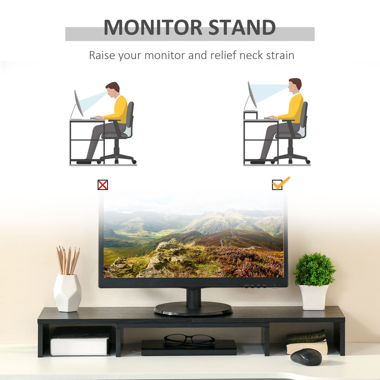 easycomfort easycomfort supporto monitor in mdf con lunghezza e angolazione regolabile 80 117x23 5x10 cm nero