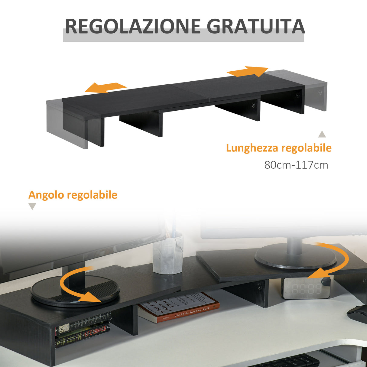 easycomfort easycomfort supporto monitor in mdf con lunghezza e angolazione regolabile 80 117x23 5x10 cm nero