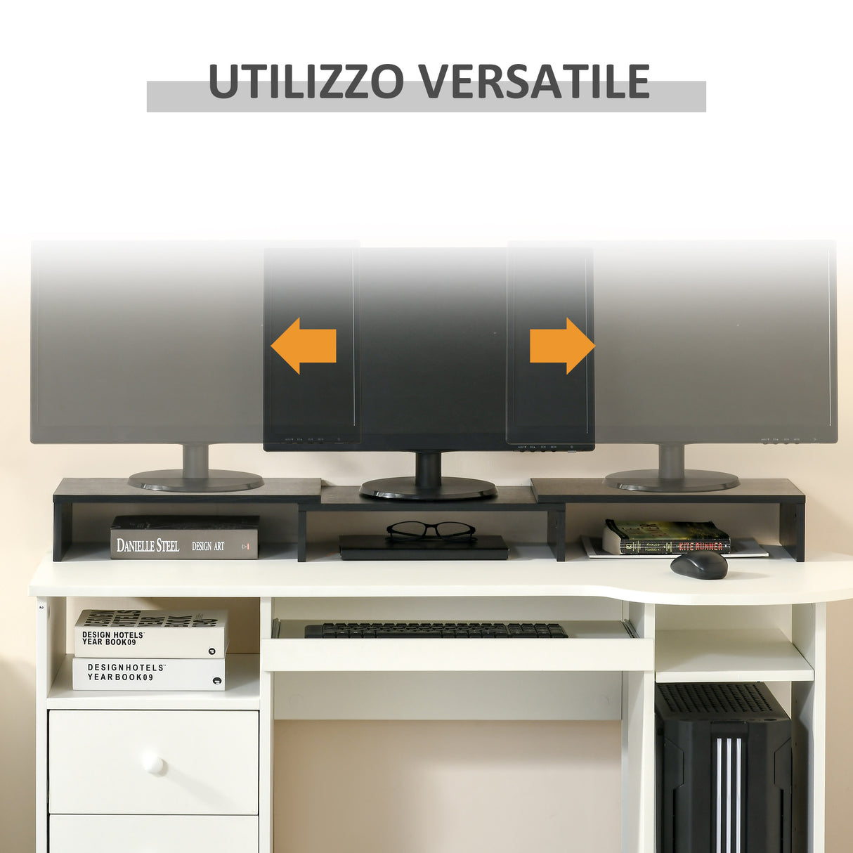 easycomfort easycomfort supporto monitor in mdf con lunghezza e angolazione regolabile 80 117x23 5x10 cm nero