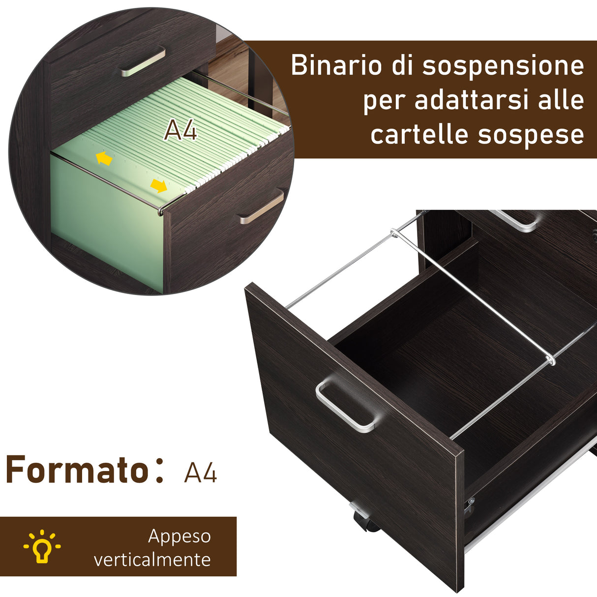easycomfort easycomfort cassettiera portadocumenti da ufficio in legno nero con 2 cassetti 40 x 44 x 54.6cm ean 8054144134949