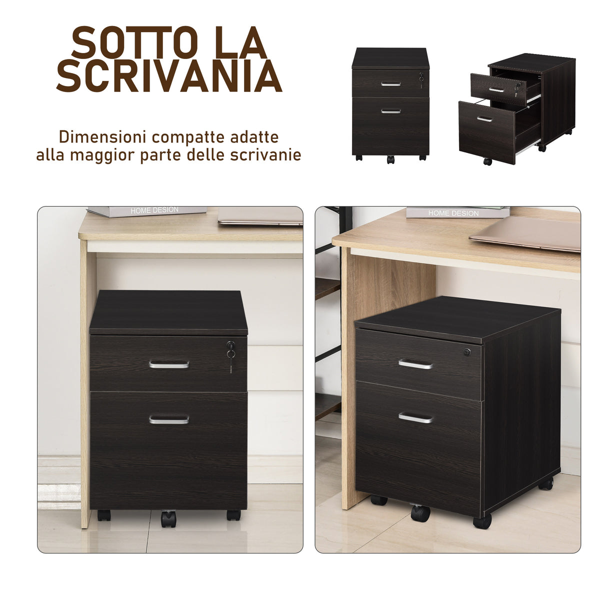easycomfort easycomfort cassettiera portadocumenti da ufficio in legno nero con 2 cassetti 40 x 44 x 54.6cm ean 8054144134949