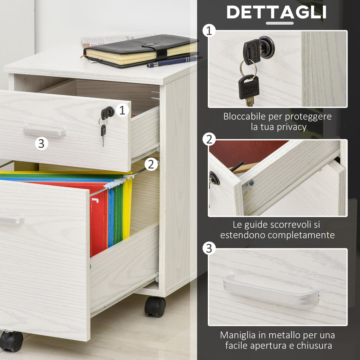 easycomfort easycomfort cassettiera portadocumenti da ufficio in legno bianco con 2 cassetti 40 x 44 x 54.6cm ean 8054144133461