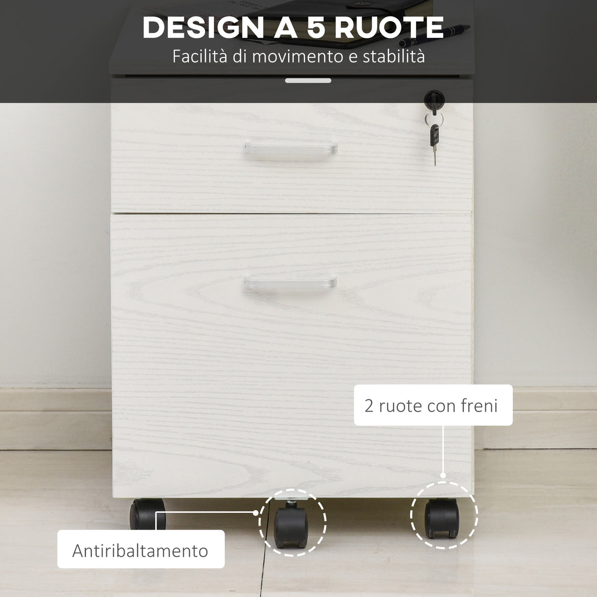 easycomfort easycomfort cassettiera portadocumenti da ufficio in legno bianco con 2 cassetti 40 x 44 x 54.6cm ean 8054144133461