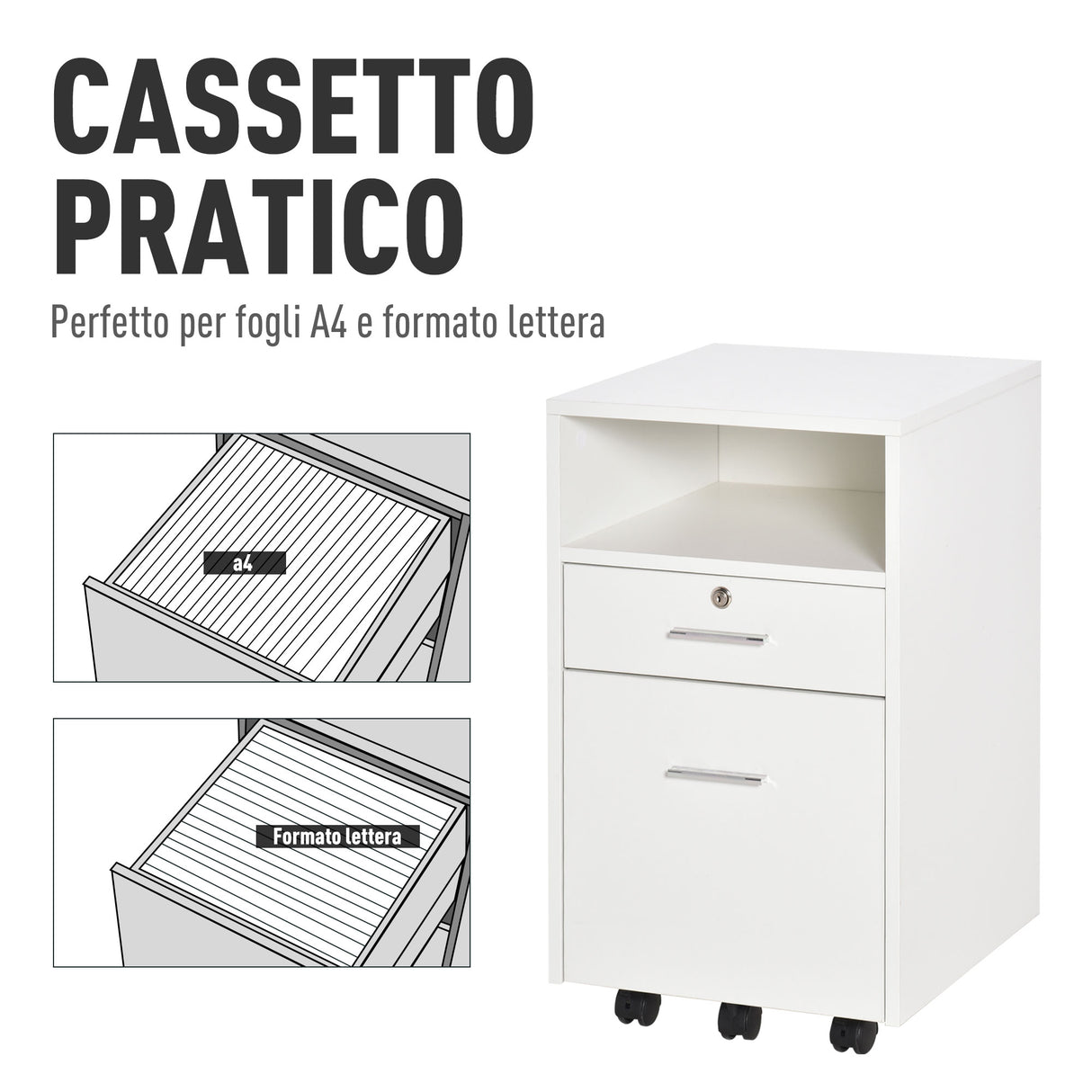 easycomfort easycomfort cassettiera da ufficio per scrivania portadocumenti e porta stampante 2 chiavi bianco