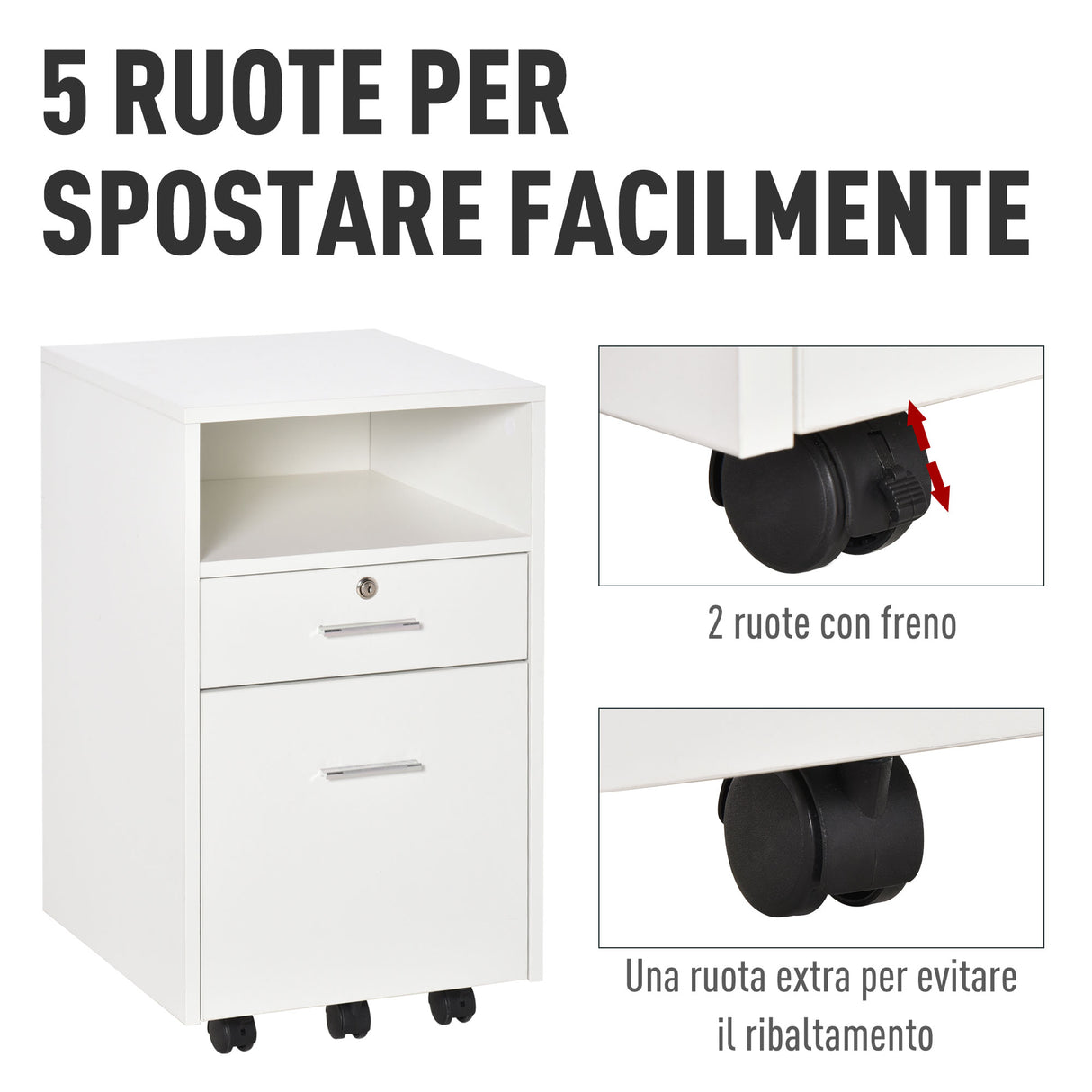 easycomfort easycomfort cassettiera da ufficio per scrivania portadocumenti e porta stampante 2 chiavi bianco