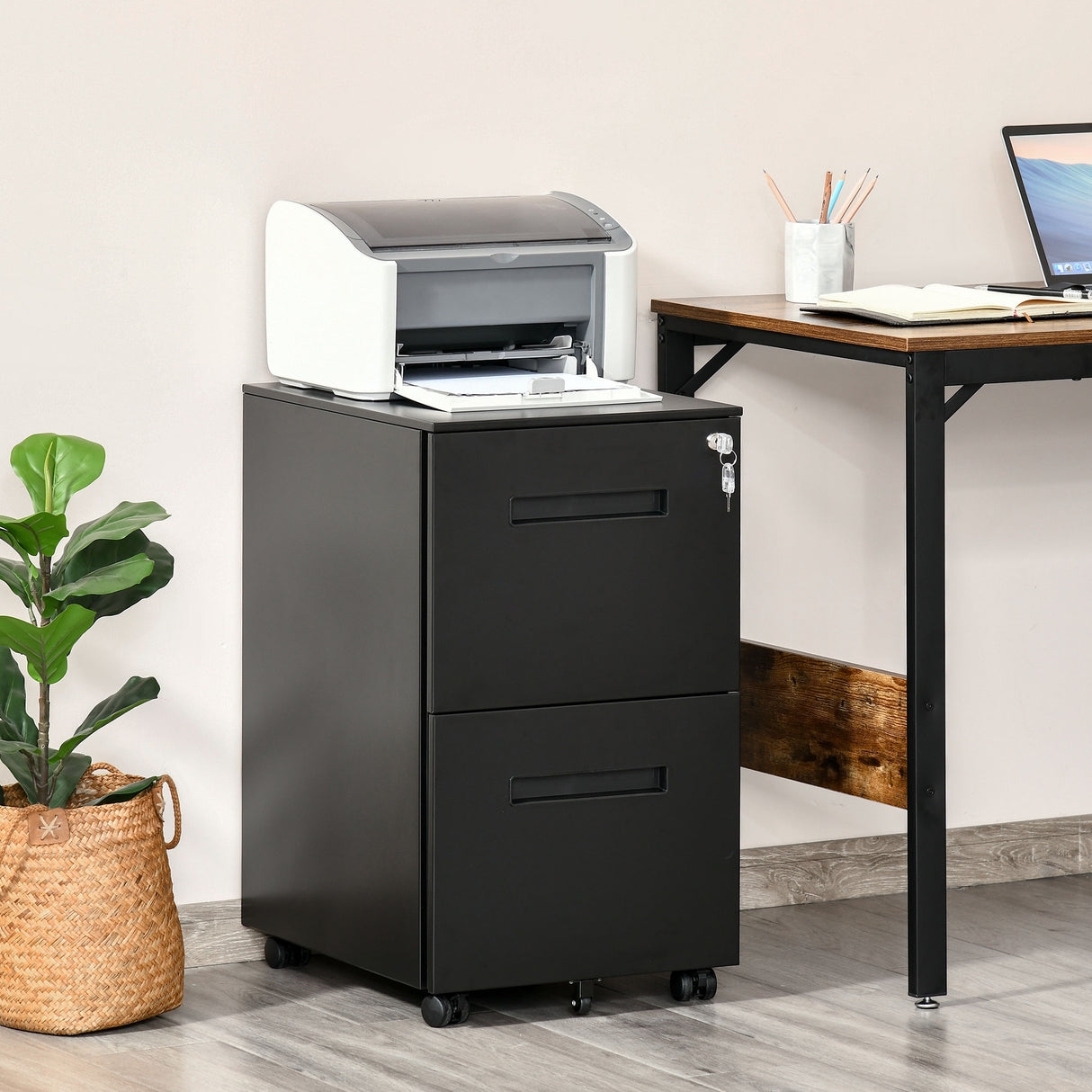 easycomfort easycomfort cassettiera da ufficio in acciaio con ruote 2 cassetti con serratura 39x48x67cm nero