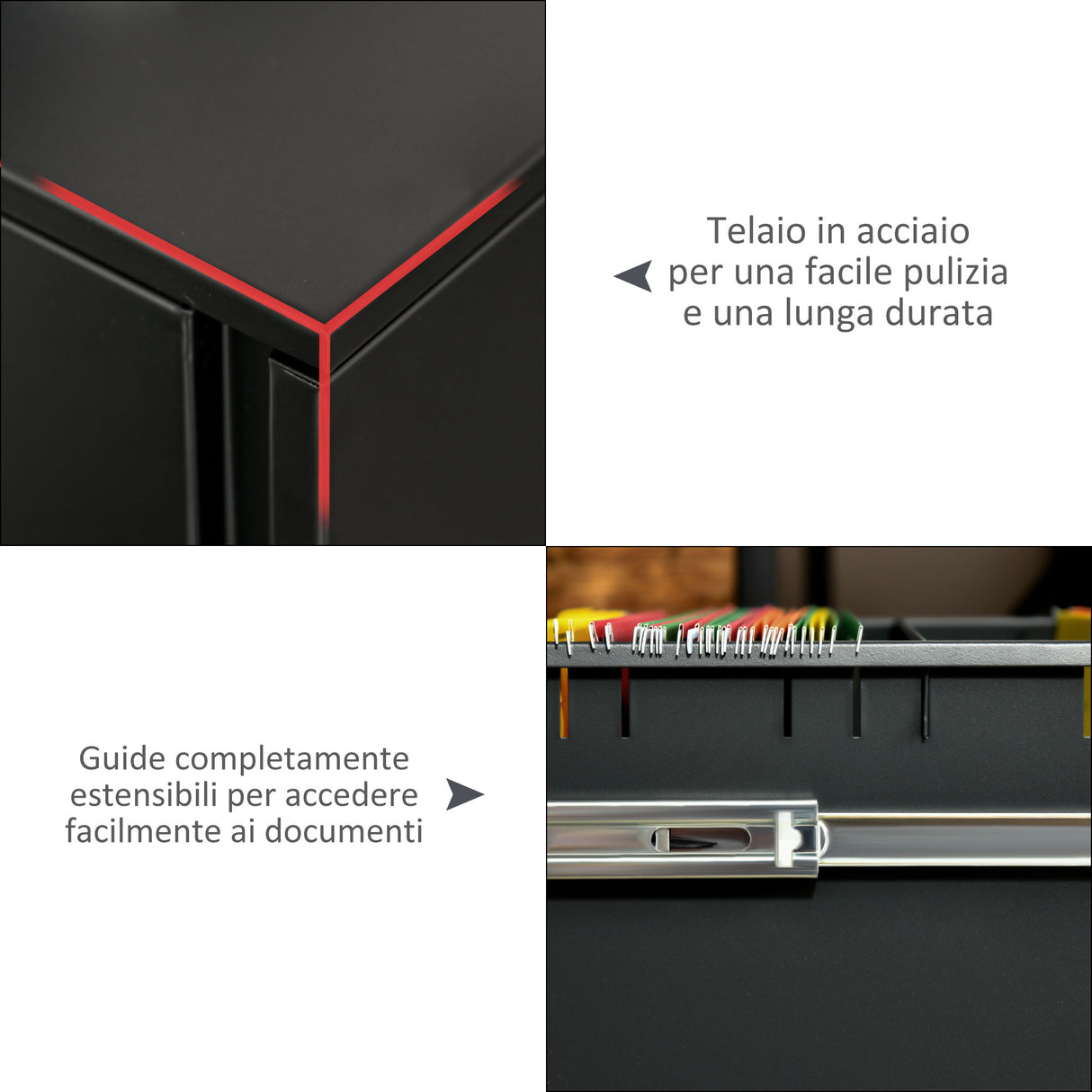 easycomfort easycomfort cassettiera da ufficio in acciaio con ruote 2 cassetti con serratura 39x48x67cm nero