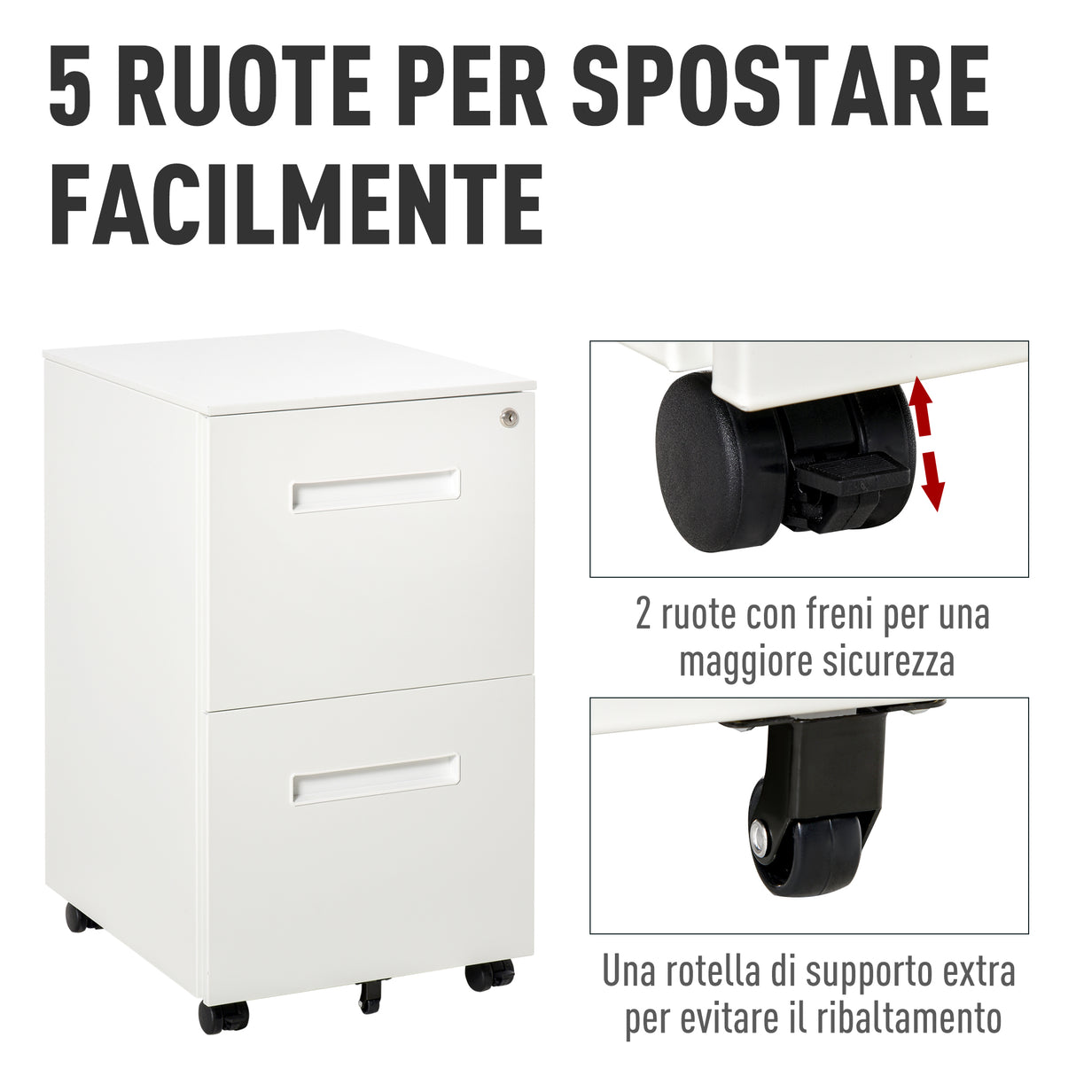 easycomfort easycomfort cassettiera da ufficio in acciaio con ruote schedario portadocumenti 2 cassetti e serratura 39x48x67cm bianco