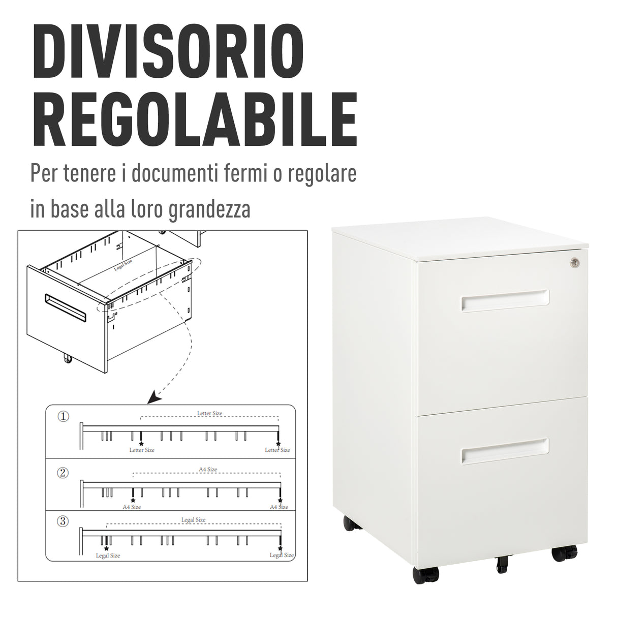 easycomfort easycomfort cassettiera da ufficio in acciaio con ruote schedario portadocumenti 2 cassetti e serratura 39x48x67cm bianco