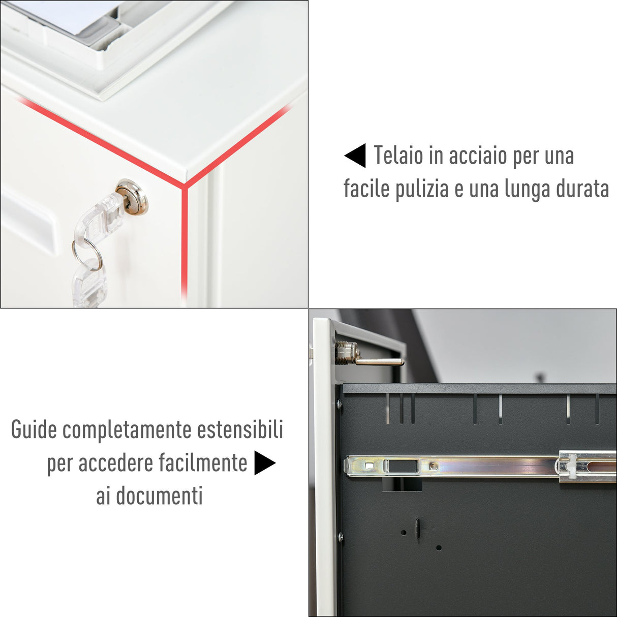 easycomfort easycomfort cassettiera da ufficio in acciaio con ruote schedario portadocumenti 2 cassetti e serratura 39x48x67cm bianco