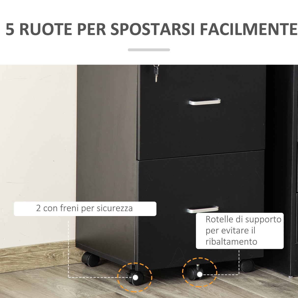 easycomfort easycomfort armadietto da ufficio con 2 cassetti e 5 ruote schedario in mdf e truciolato 43x45x72 cm nero
