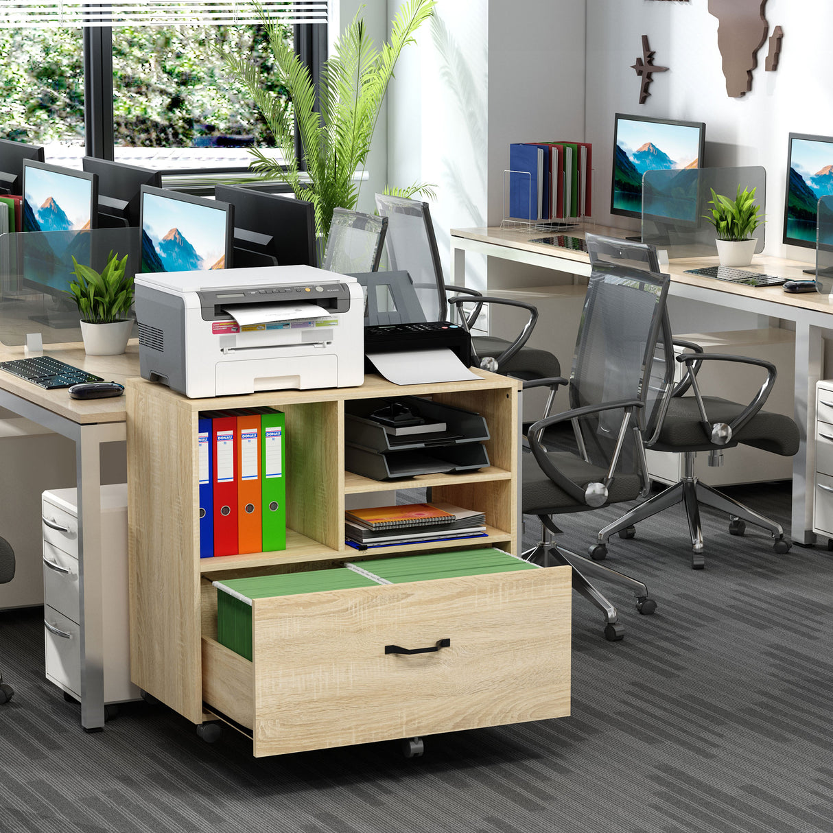 easycomfort easycomfort mobile multiuso per ufficio in legno mobile porta stampante con 5 ruote cassetto e ripiano regolabile 77x40x73cm legno