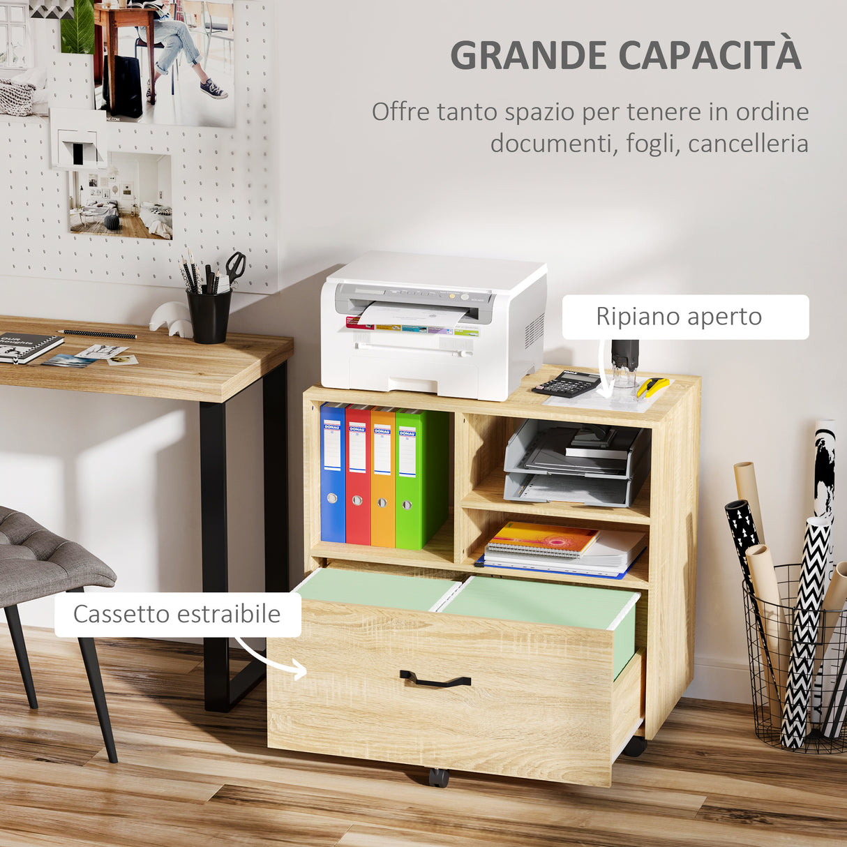 easycomfort easycomfort mobile multiuso per ufficio in legno mobile porta stampante con 5 ruote cassetto e ripiano regolabile 77x40x73cm legno