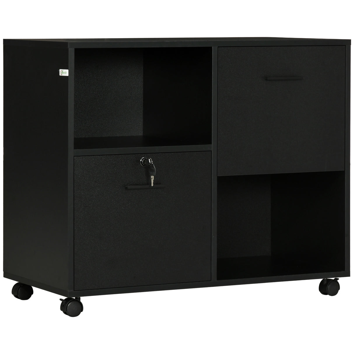 easycomfort easycomfort mobile da ufficio con 2 cassetti porta documenti e ripiani ruote con blocco 80x40x66cm nero