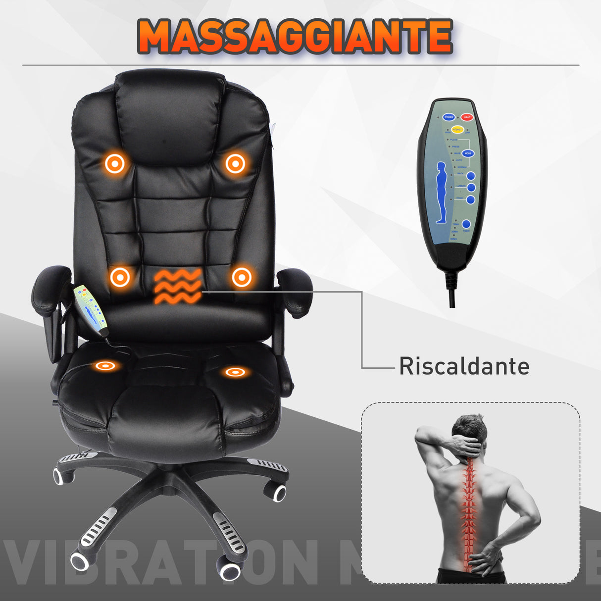 easycomfort easycomfort poltrona da ufficio massaggiante in ecopelle con riscaldamento nero 62x68x111 121cm ean 8054144134161