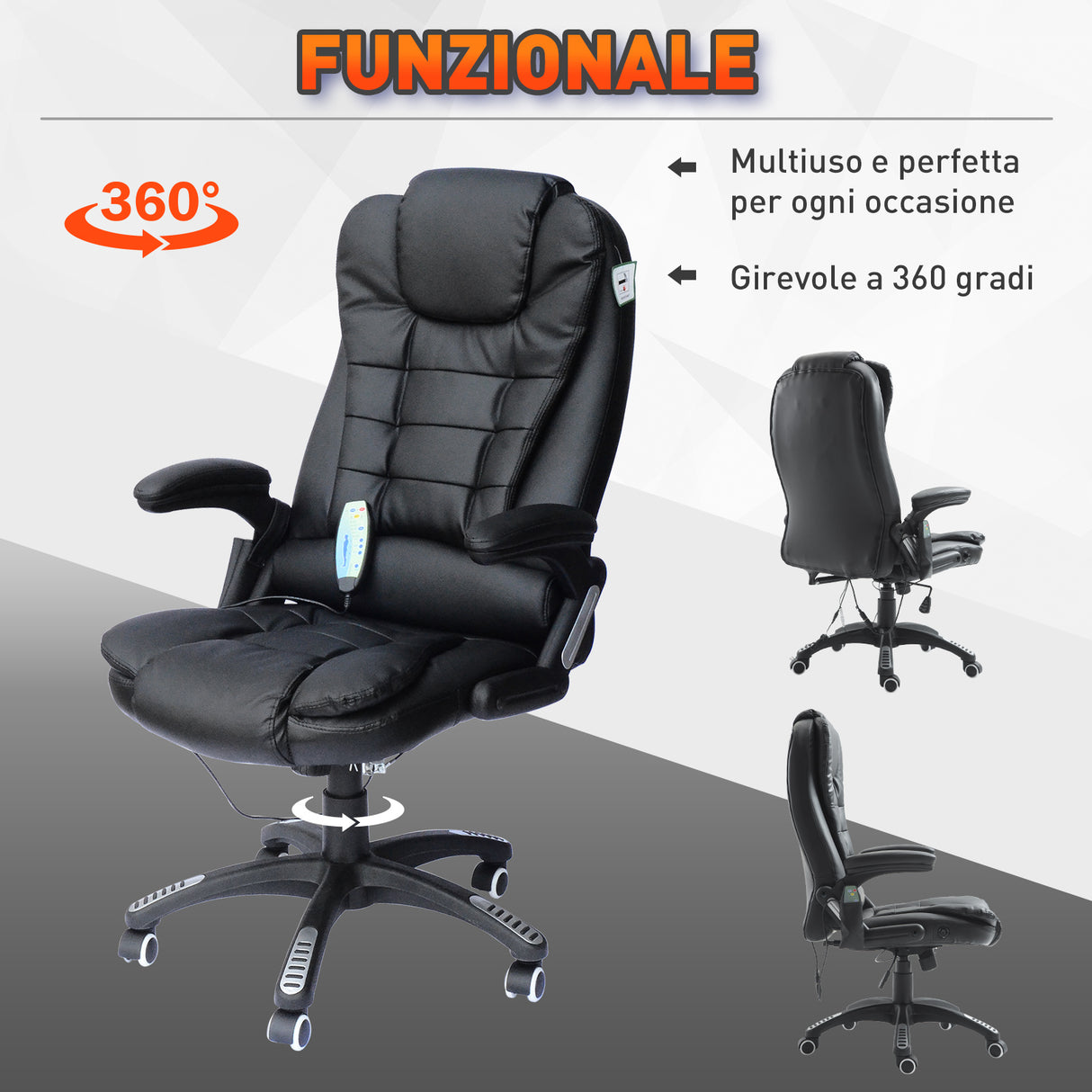 easycomfort easycomfort poltrona da ufficio massaggiante in ecopelle con riscaldamento nero 62x68x111 121cm ean 8054144134161
