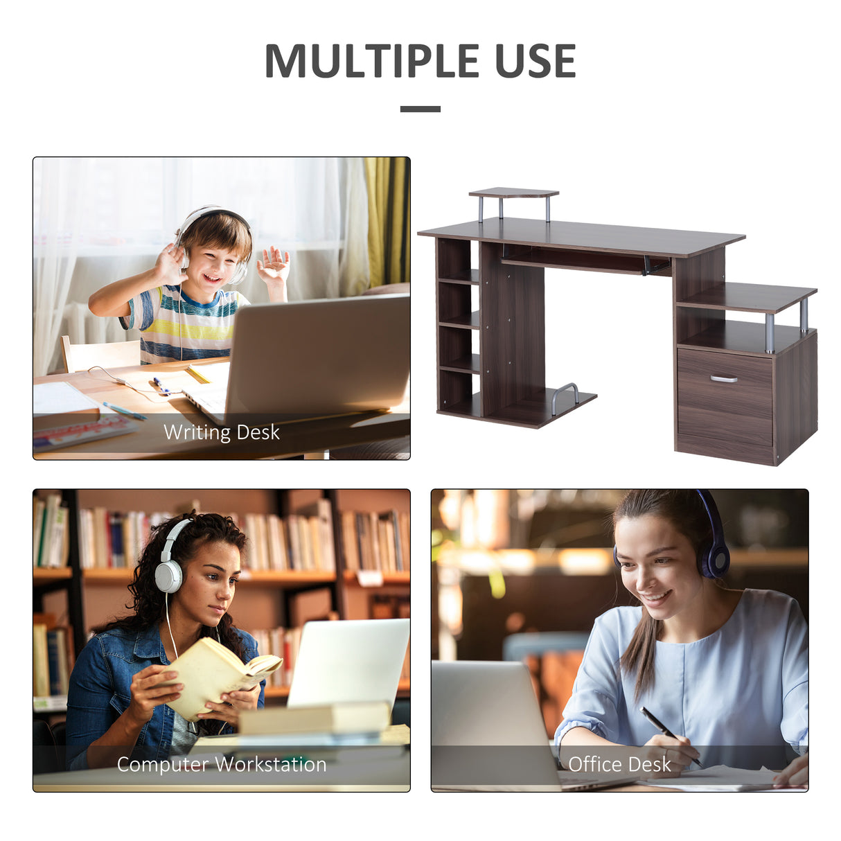 easycomfort easycomfort scrivania per computer da camera o ufficio con cassetto e libreria in legno ean 8054111843164