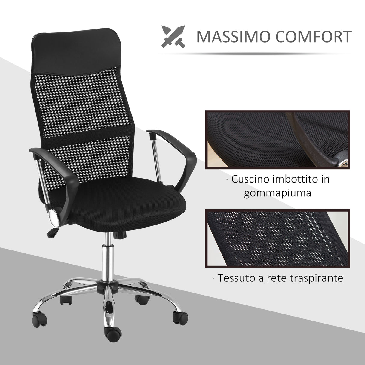 easycomfort easycomfort sedia ergonomica da ufficio girevole e dondolo con ruote altezza regolabile e schienale a rete nero