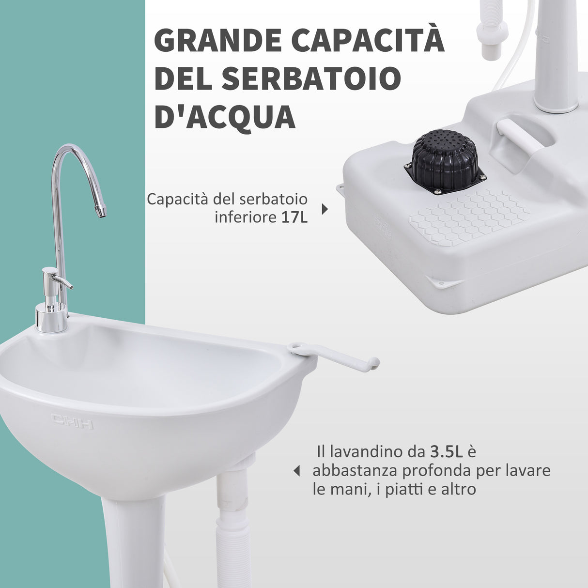 easycomfort easycomfort lavabo portatile da campeggio con 2 ruote maniglia serbatoio acqua 17l e serbatoio sapone 3.5l ean 8054144136905