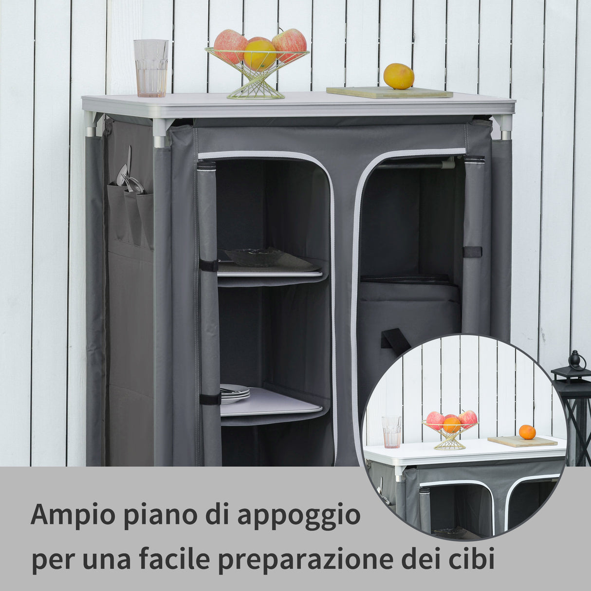 easycomfort easycomfort cucina da campeggio in alluminio con doppio armadietto 3 mensole e sacca di trasporto ean 8054144137438