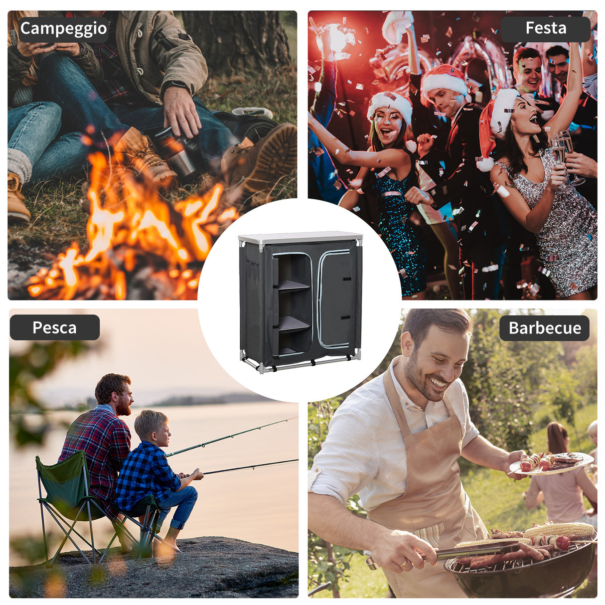 easycomfort easycomfort cucina da campeggio in alluminio con doppio armadietto 3 mensole e sacca di trasporto ean 8054144137438