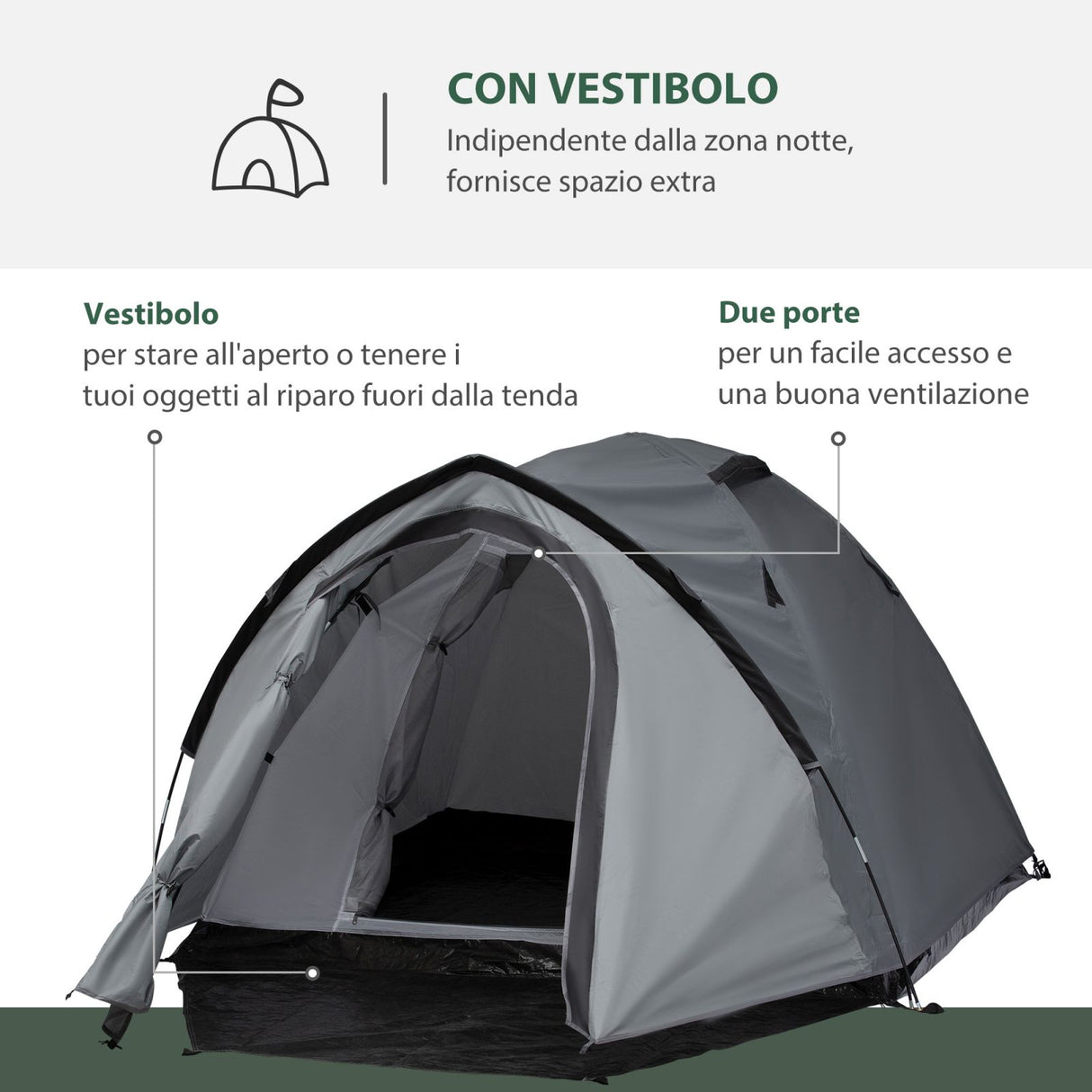 easycomfort easycomfort tenda da campeggio 4 posti impermeabile con vestibolo e finestre grigio ean 8055776911427