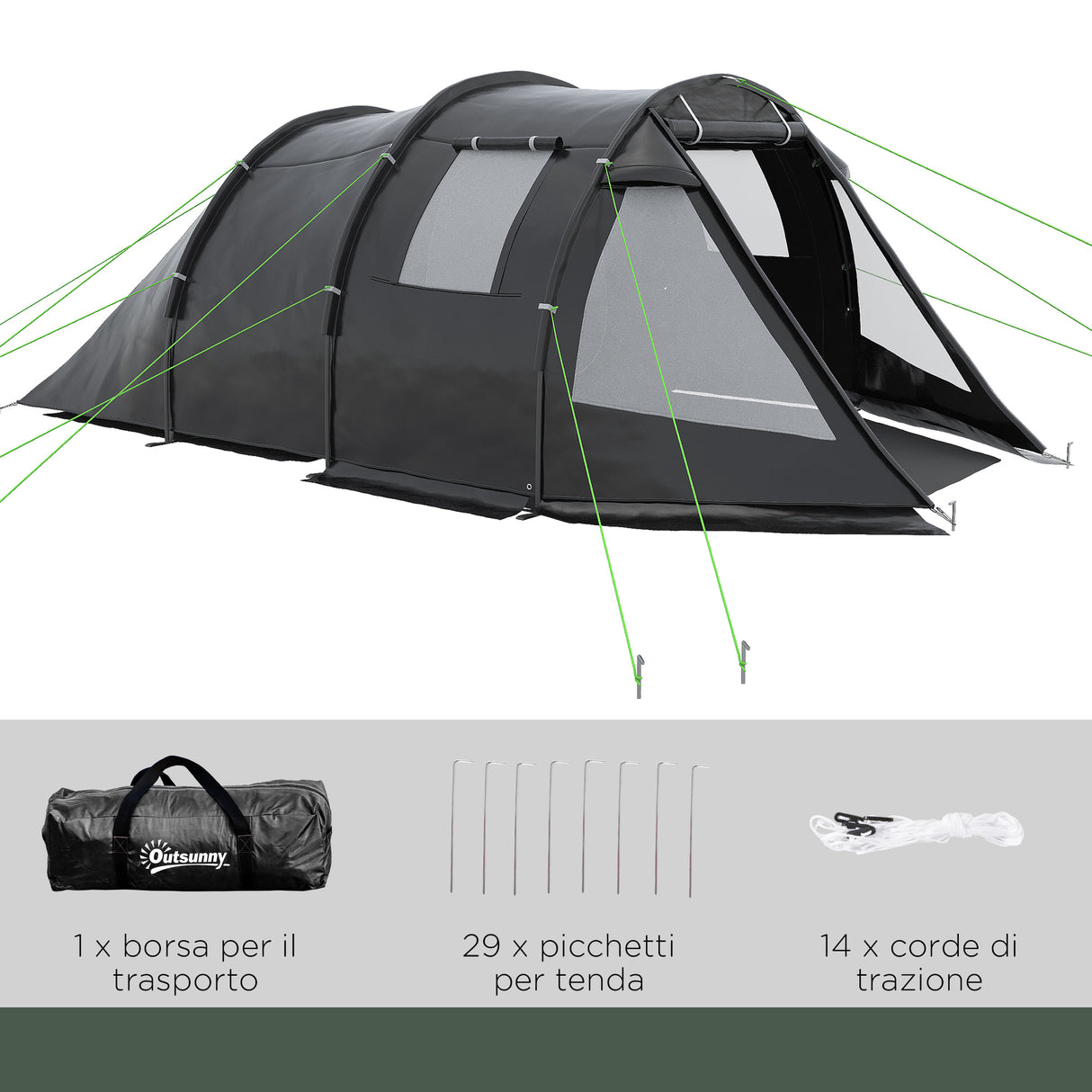 easycomfort easycomfort tenda da campeggio 3 4 persone due stanze con finestre borsa da trasporto 475x264x172cm nero