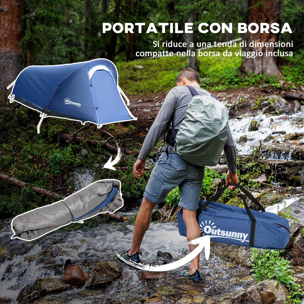 easycomfort easycomfort tenda da campeggio in poliestere e tessuto oxford con gancio interno e finestre a rete 265x140x95 cm