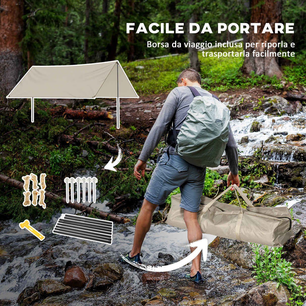 easycomfort easycomfort telo ombreggiante protettivo in tessuto oxford con borsa funi picchetti e aste incluse 300x500x240 cm