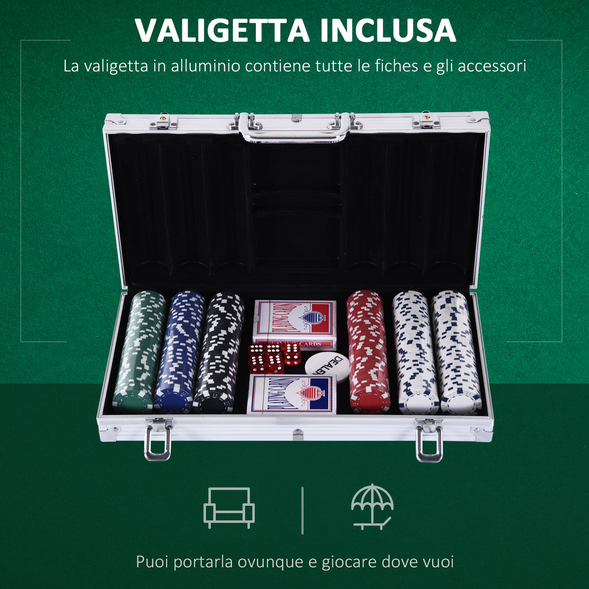 easycomfort easycomfort valigetta poker professionale in alluminio set con 300 fiches e 2 mazzi per texas holdem e blackjack