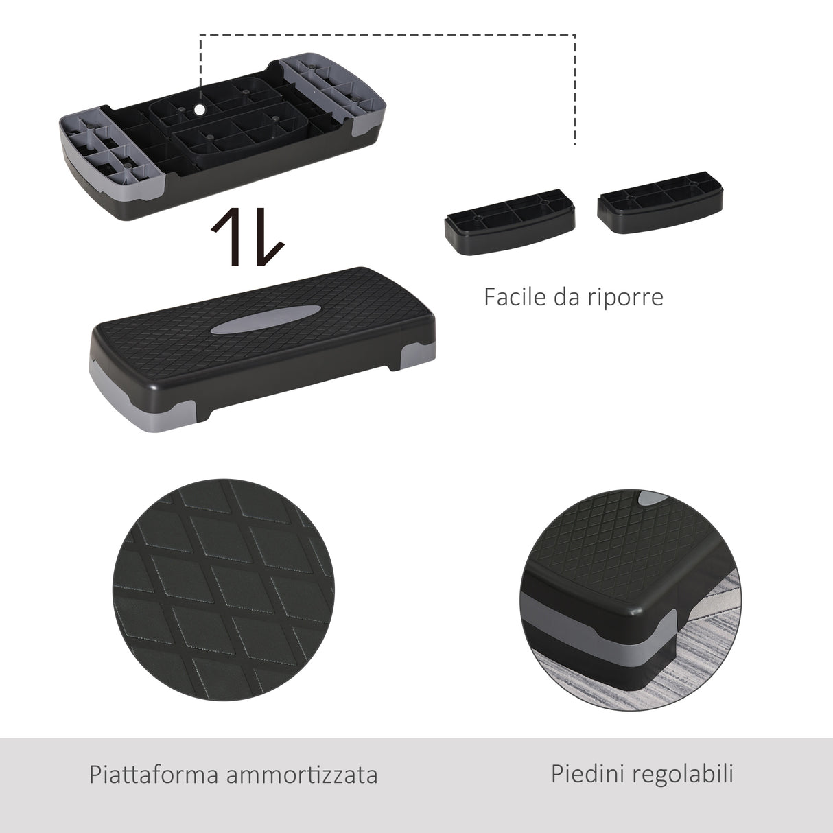 easycomfort easycomfort step fitness per allenamento a casa e palestra in pp con altezza regolabile 10cm e 15cm 68x29cm nero e grigio