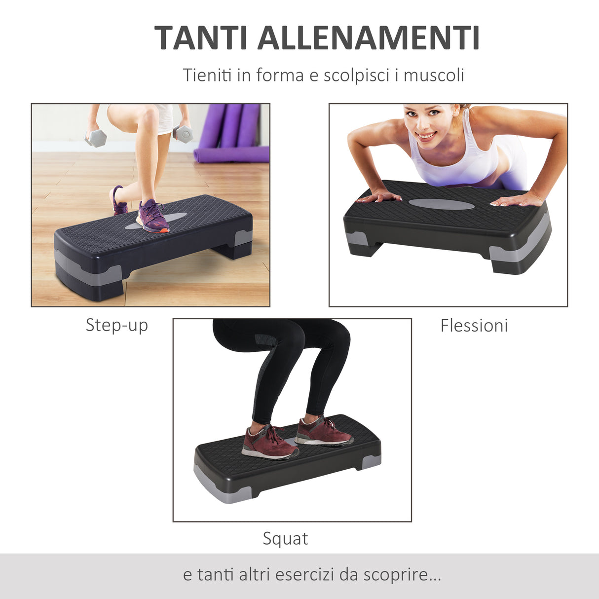 easycomfort easycomfort step fitness per allenamento a casa e palestra in pp con altezza regolabile 10cm e 15cm 68x29cm nero e grigio