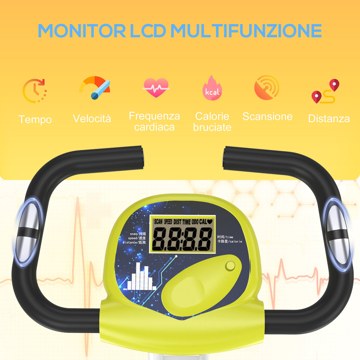 easycomfort easycomfort cyclette pieghevole da fitness in acciaio con altezza regolabile resistenza magnetica a 8 livelli schermo lcd gialla ean 8054144135694