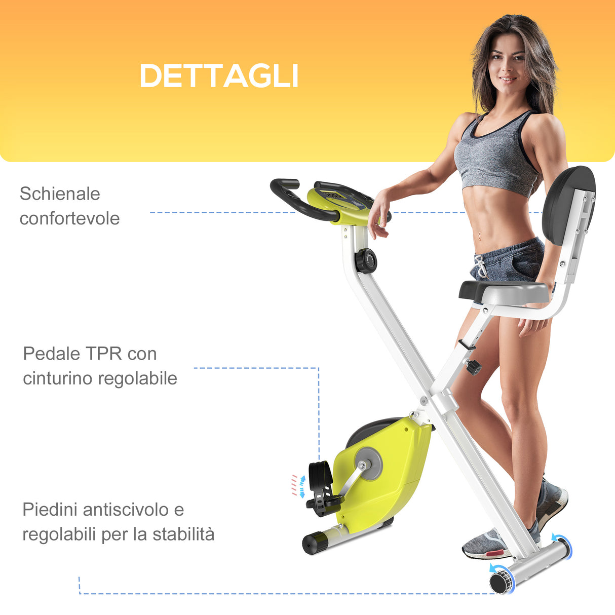 easycomfort easycomfort cyclette pieghevole da fitness in acciaio con altezza regolabile resistenza magnetica a 8 livelli schermo lcd gialla ean 8054144135694