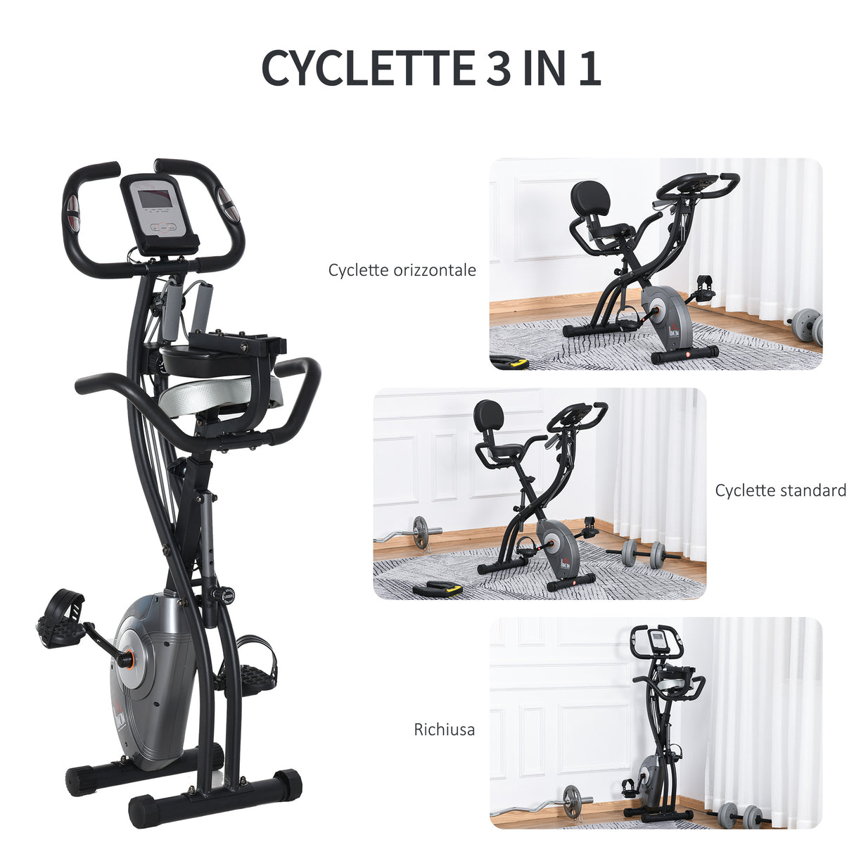 easycomfort easycomfort cyclette pieghevole con schienale bande elastiche e display lcd grigia ean 8054144138831