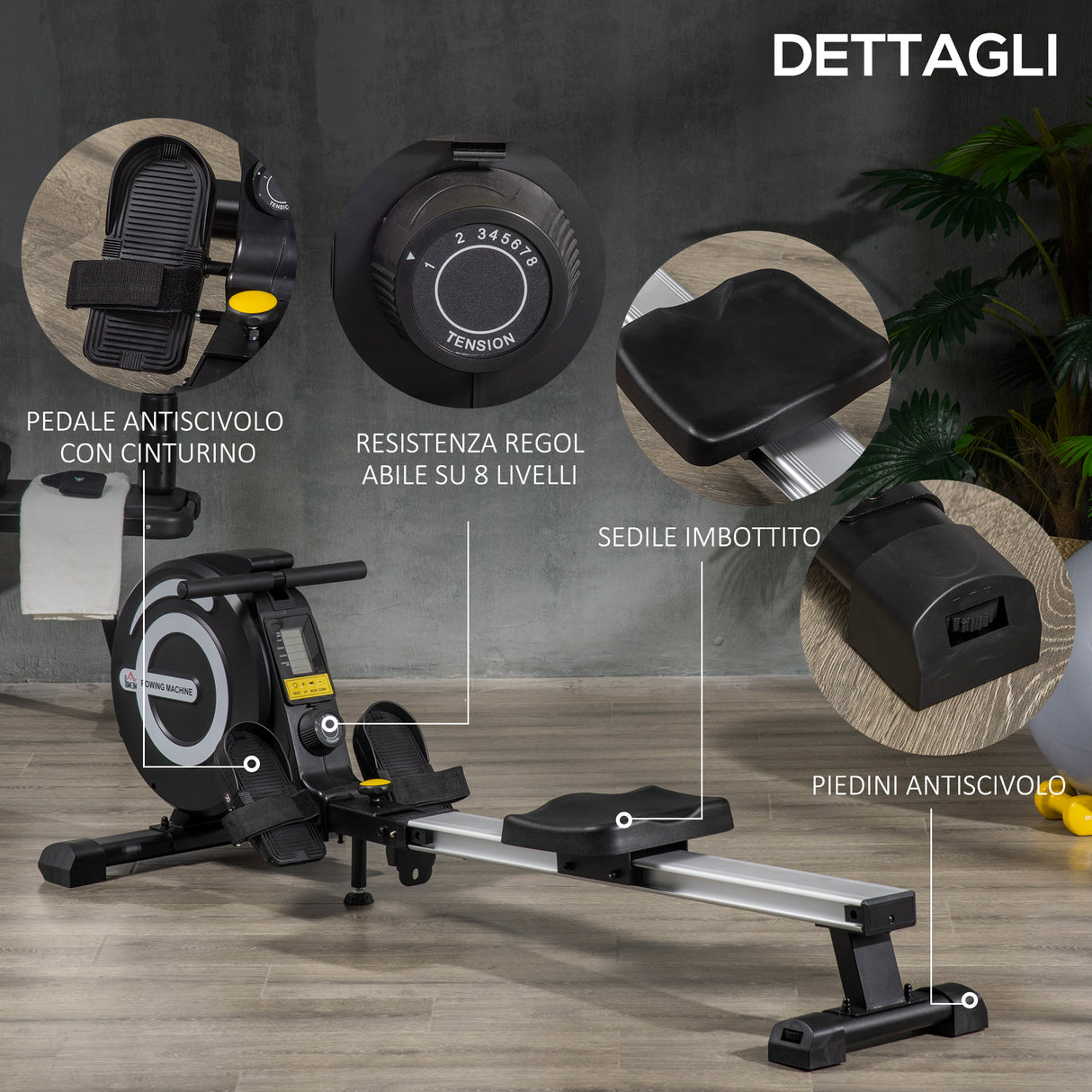 easycomfort easycomfort vogatore magnetico pieghevole per allenamento a casa volano regolabile su 8 livelli e monitor lcd 185x58x57cm nero